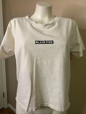 BLACKPINK cream cotton K-pop band logo T-crop style tee Shirt XS 🖤💖🖤